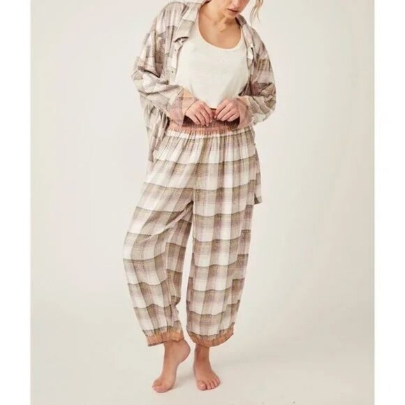 Free People Other - FREE PEOPLE NWT Fallin' For Flannel Lounge Pants Olay and Green Combo - …